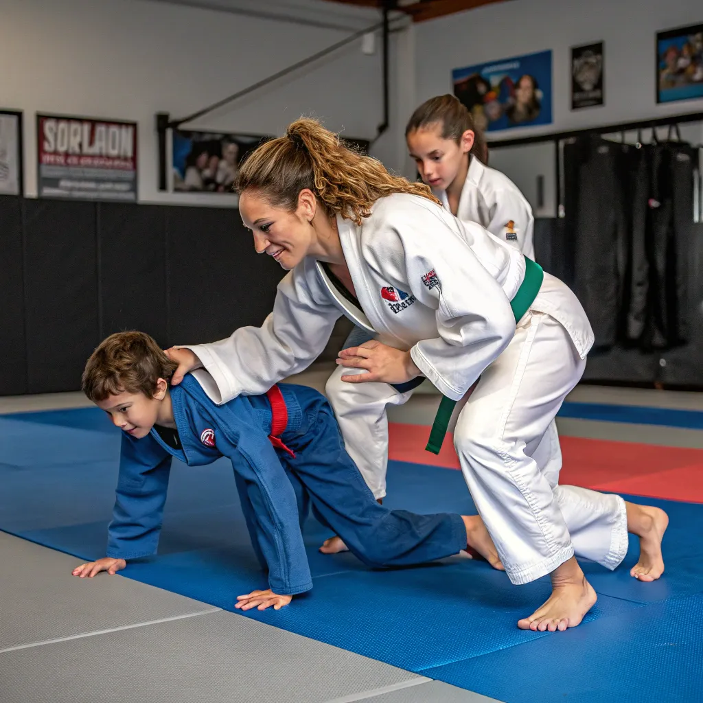 Sophia Allen with her family practicing judo